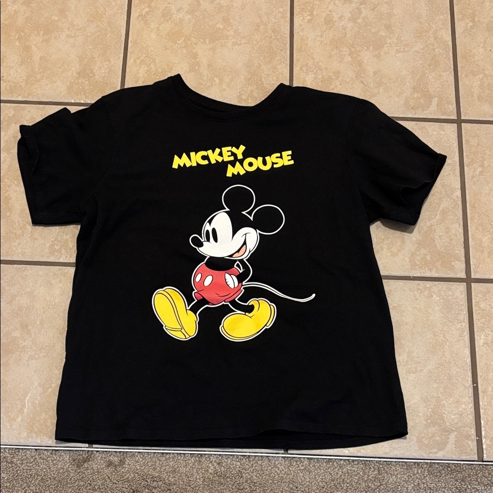 Disney Black Mickey Mouse Graphic Tee with Yellow and Red Accents